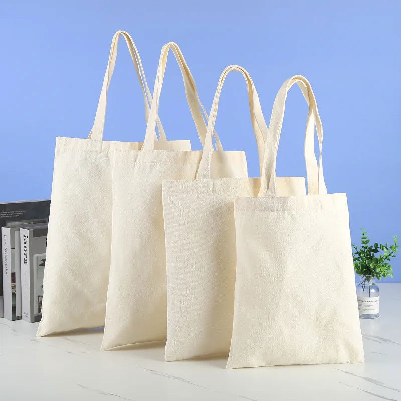 Large Capacity Canvas Shoulder Handbag Folding Eco-Friendly Cotton Tote Bags Reusable DIY Shoulder Bag Grocery Bag Beige White - CHRISTDEST GLOBAL SERVICE