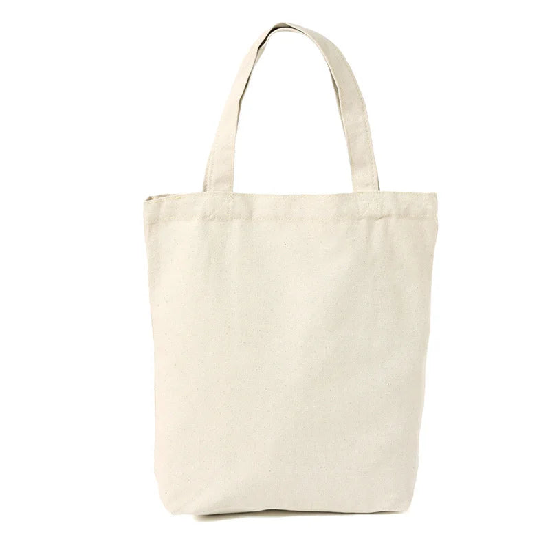 Large Capacity Canvas Shoulder Handbag Folding Eco-Friendly Cotton Tote Bags Reusable DIY Shoulder Bag Grocery Bag Beige White - CHRISTDEST GLOBAL SERVICE