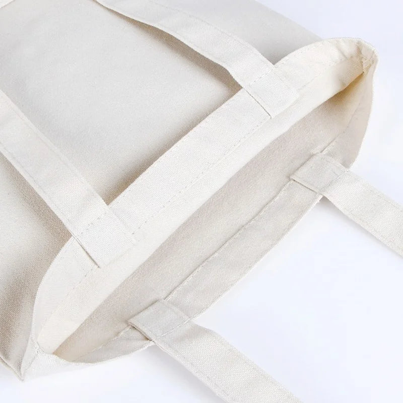 Large Capacity Canvas Shoulder Handbag Folding Eco-Friendly Cotton Tote Bags Reusable DIY Shoulder Bag Grocery Bag Beige White - CHRISTDEST GLOBAL SERVICE