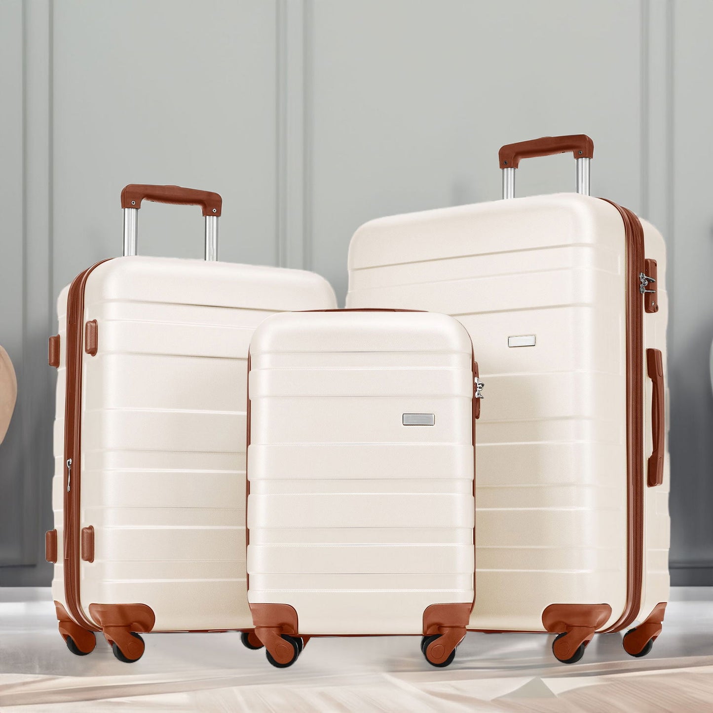 Luggage Sets 4 Piece ivory and brown - CHRISTDEST GLOBAL SERVICE