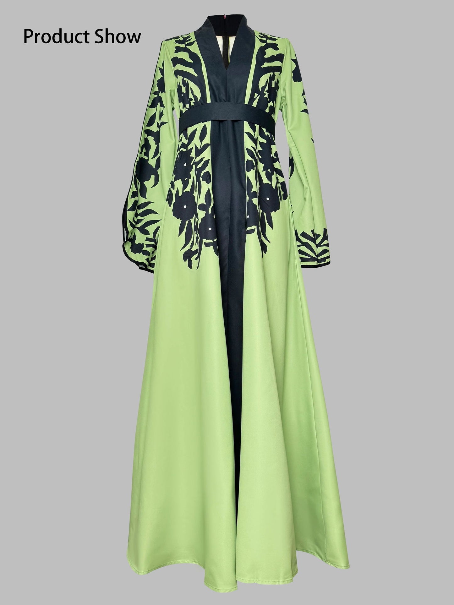 Modogirl Elegant Muslim Robe Appliques A-Line Evening Maxi Dresses Women Tied Waist V-Neck Flared Sleeves Dress - CHRISTDEST GLOBAL SERVICE