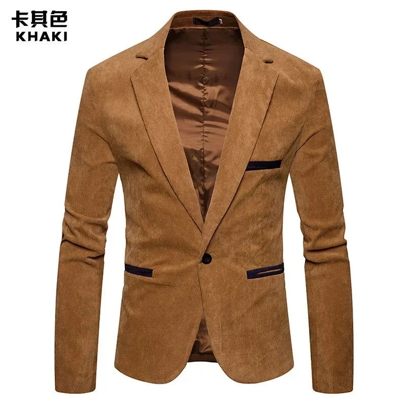 New Fashion Men's Corduroy Color Casual Small Blazer Jacket - CHRISTDEST GLOBAL SERVICE