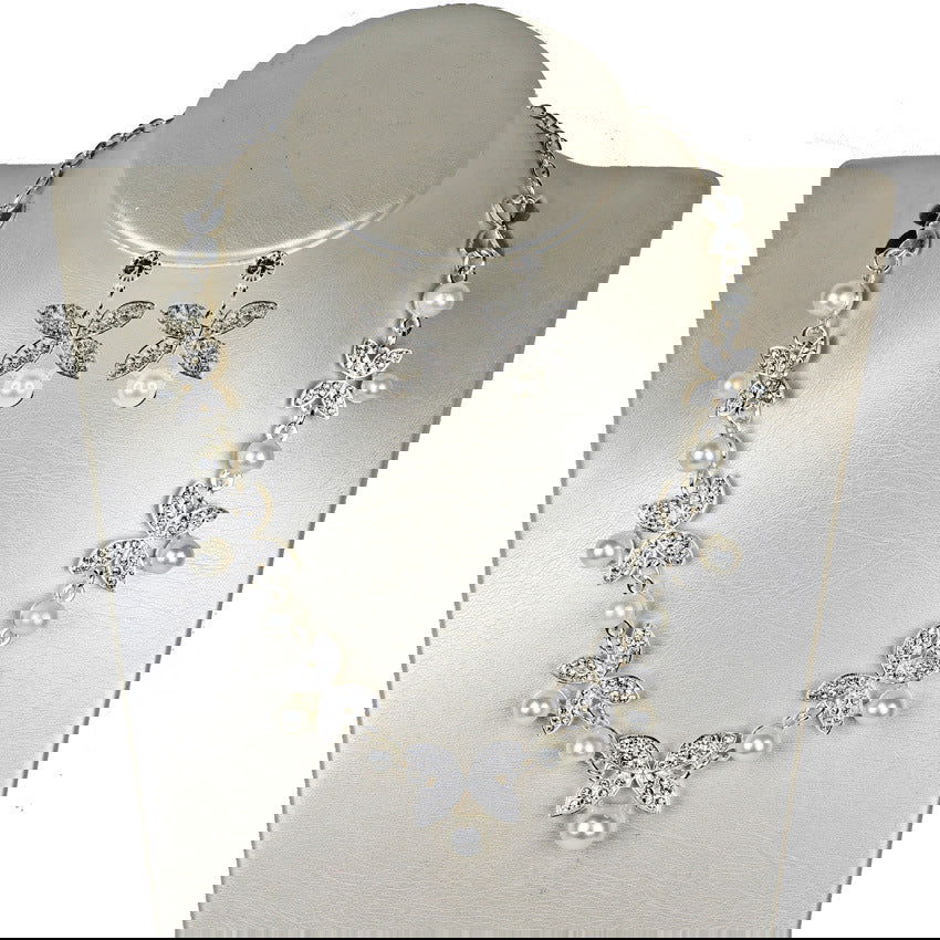 New Pearl butterfly necklace, earrings, bridal jewelry set, bridal jewelry - CHRISTDEST GLOBAL SERVICE