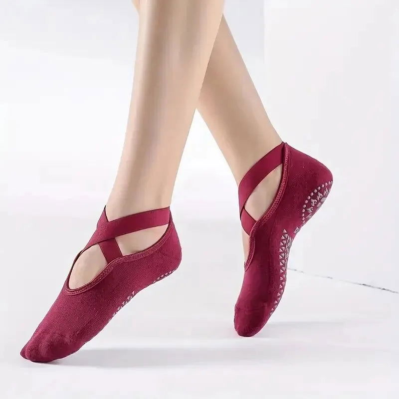 Non-Slip Pilates Socks with Bandage Cotton Backless Yoga Socks for Women Fitness Ballet Dance Workout Sports Socks Slipper - CHRISTDEST GLOBAL SERVICE