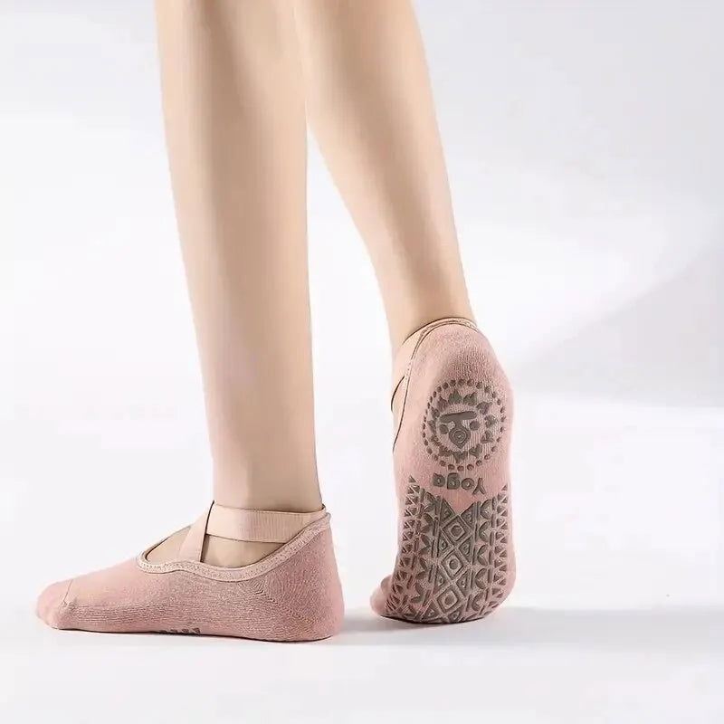 Non-Slip Pilates Socks with Bandage Cotton Backless Yoga Socks for Women Fitness Ballet Dance Workout Sports Socks Slipper - CHRISTDEST GLOBAL SERVICE