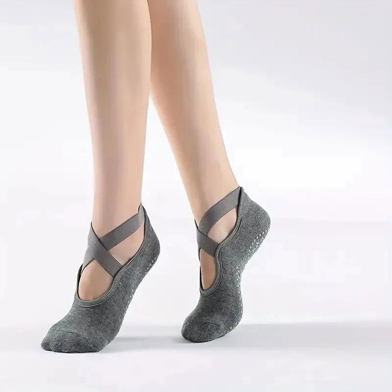 Non-Slip Pilates Socks with Bandage Cotton Backless Yoga Socks for Women Fitness Ballet Dance Workout Sports Socks Slipper - CHRISTDEST GLOBAL SERVICE