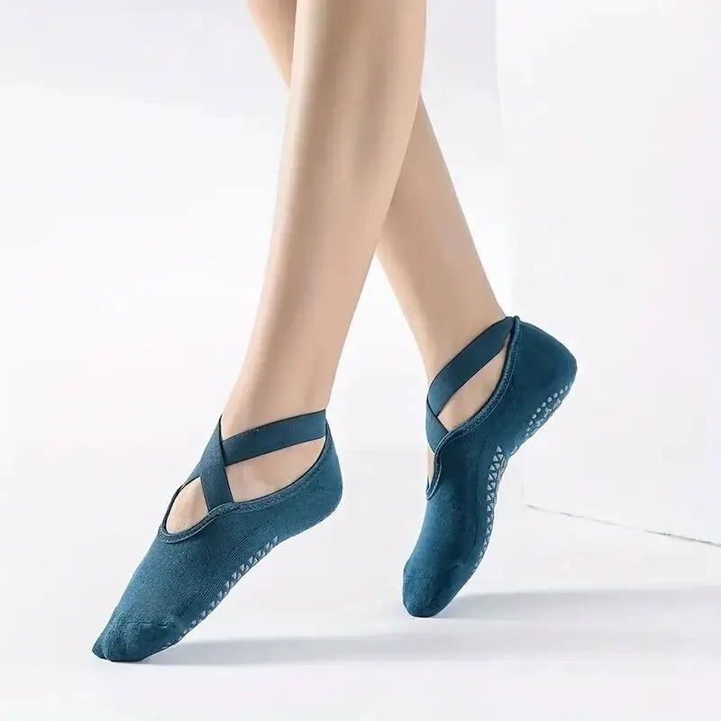 Non-Slip Pilates Socks with Bandage Cotton Backless Yoga Socks for Women Fitness Ballet Dance Workout Sports Socks Slipper - CHRISTDEST GLOBAL SERVICE