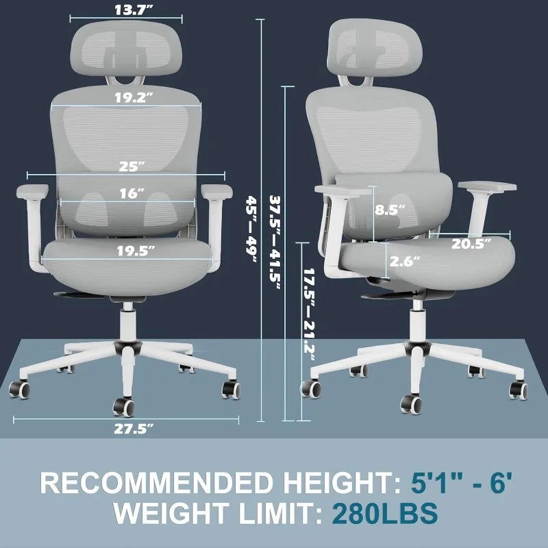 Office Chair, Ergonomic Desk Chair with Adjustable Lumbar Support, 3D Armrest, Headrest, 4-Level Tilt Back, Home Mesh Chair - CHRISTDEST GLOBAL SERVICE
