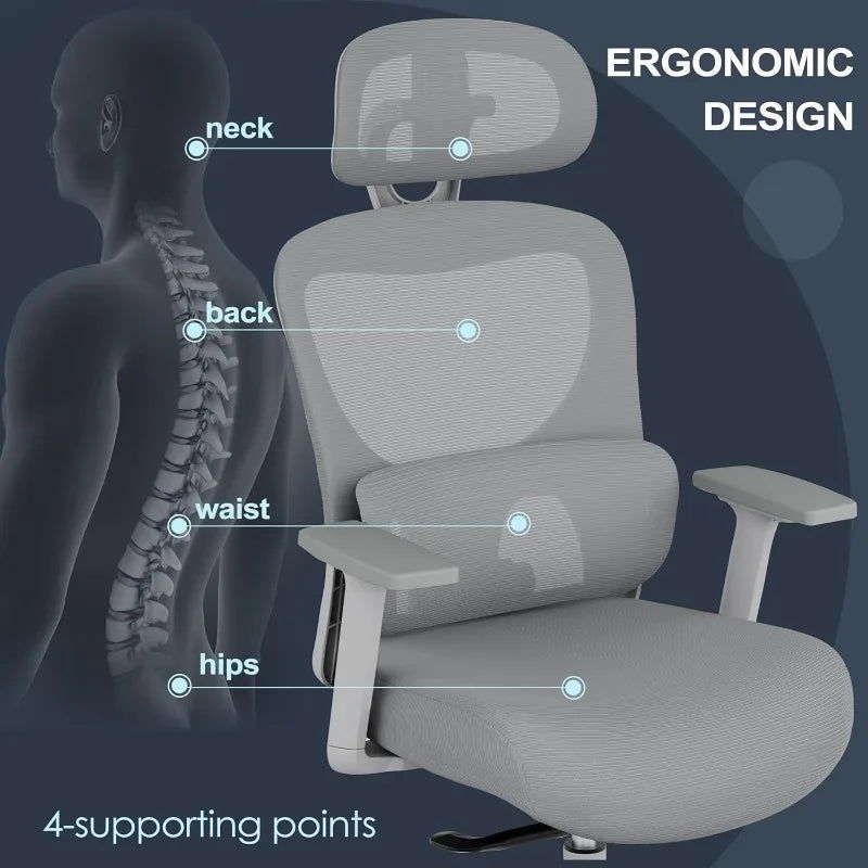 Office Chair, Ergonomic Desk Chair with Adjustable Lumbar Support, 3D Armrest, Headrest, 4-Level Tilt Back, Home Mesh Chair - CHRISTDEST GLOBAL SERVICE