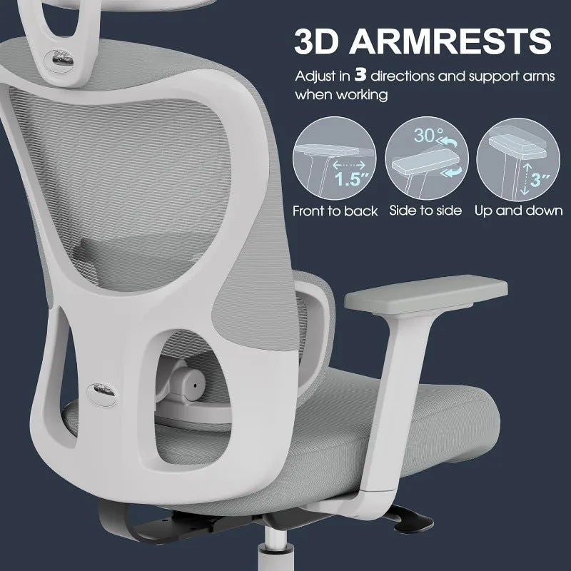 Office Chair, Ergonomic Desk Chair with Adjustable Lumbar Support, 3D Armrest, Headrest, 4-Level Tilt Back, Home Mesh Chair - CHRISTDEST GLOBAL SERVICE