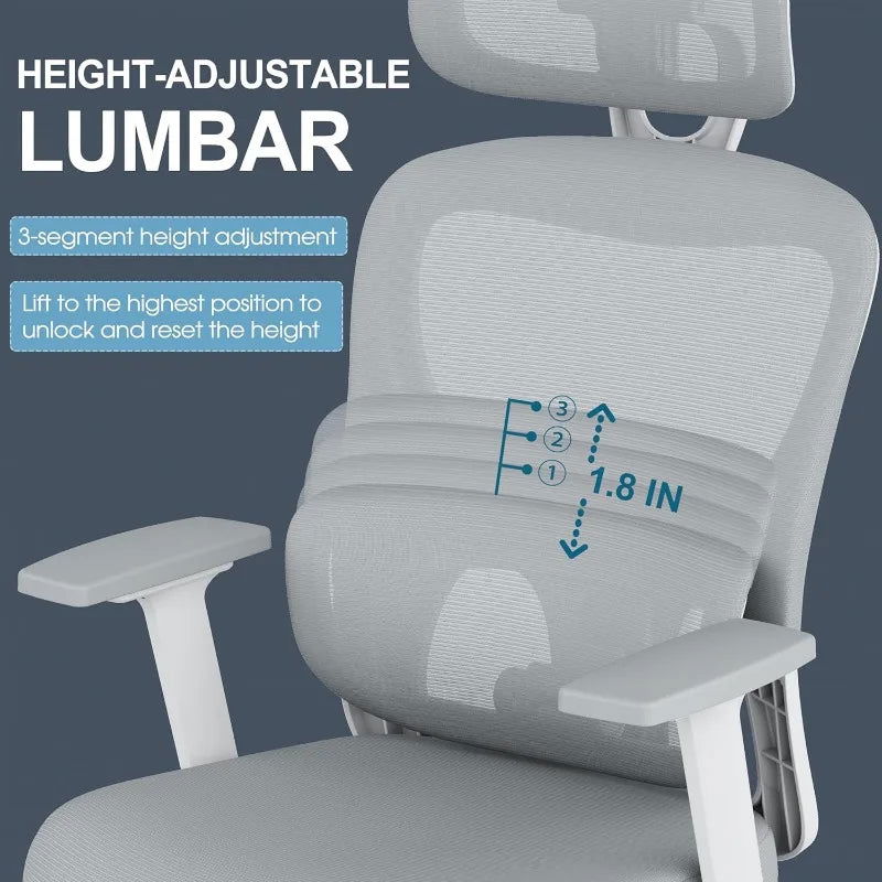 Office Chair, Ergonomic Desk Chair with Adjustable Lumbar Support, 3D Armrest, Headrest, 4-Level Tilt Back, Home Mesh Chair - CHRISTDEST GLOBAL SERVICE