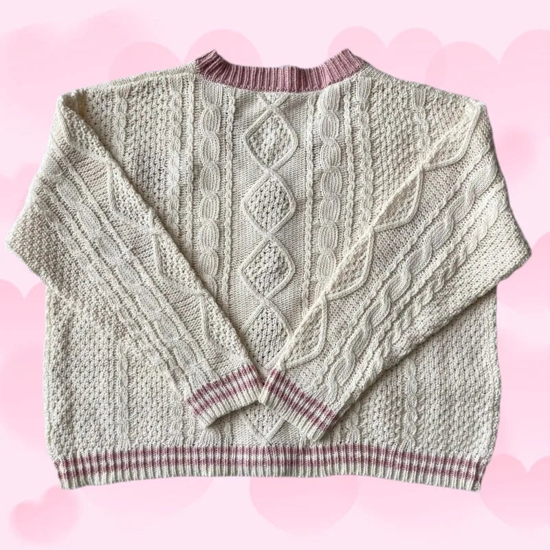 Pink Lover Cardigan Women Autumn Winter Heart Shaped Embroidery Cardigans Female Loose Fit V-neck Knitted Sweater Oversized Tops - CHRISTDEST GLOBAL SERVICE