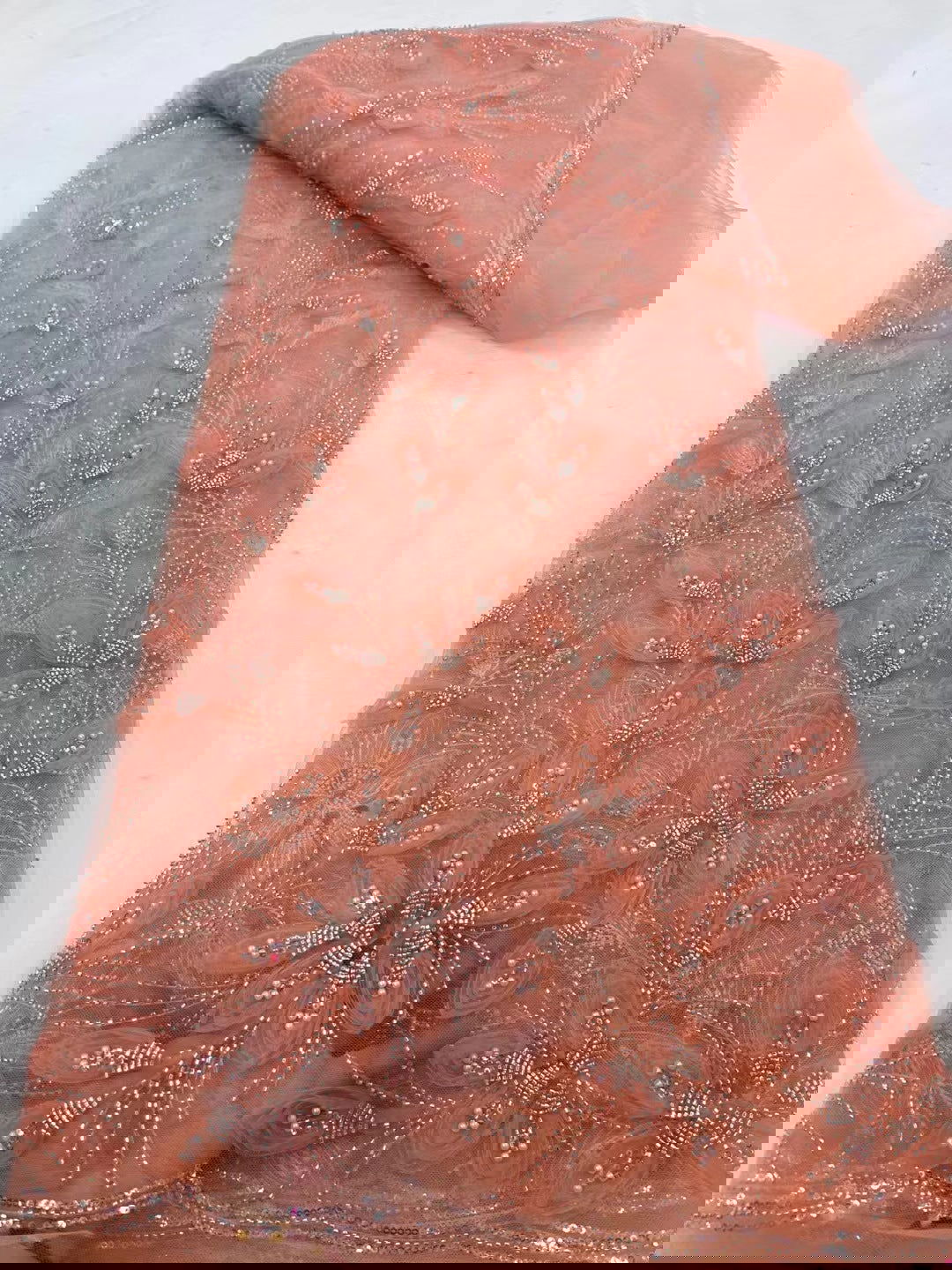 Ribbon Flower Beaded Tulle Lace Fabric Cocktail Party Occasion Evening Dress Embroidered Cloth Lace - CHRISTDEST GLOBAL SERVICE