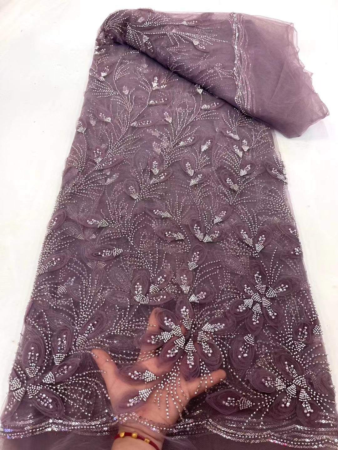 Ribbon Flower Beaded Tulle Lace Fabric Cocktail Party Occasion Evening Dress Embroidered Cloth Lace - CHRISTDEST GLOBAL SERVICE