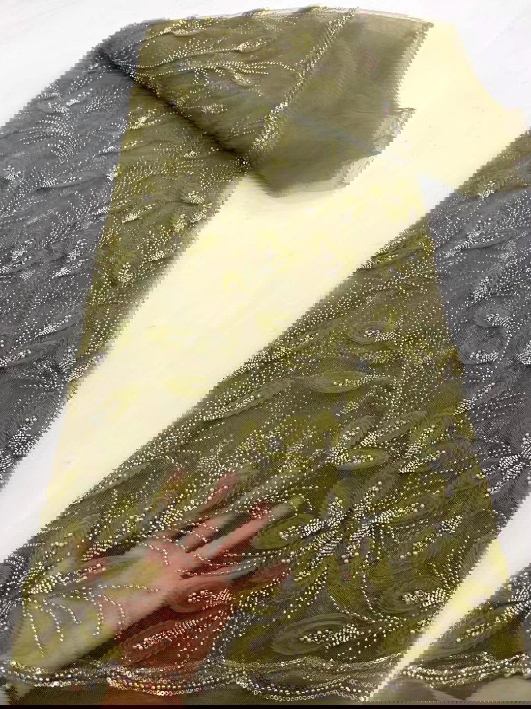 Ribbon Flower Beaded Tulle Lace Fabric Cocktail Party Occasion Evening Dress Embroidered Cloth Lace - CHRISTDEST GLOBAL SERVICE