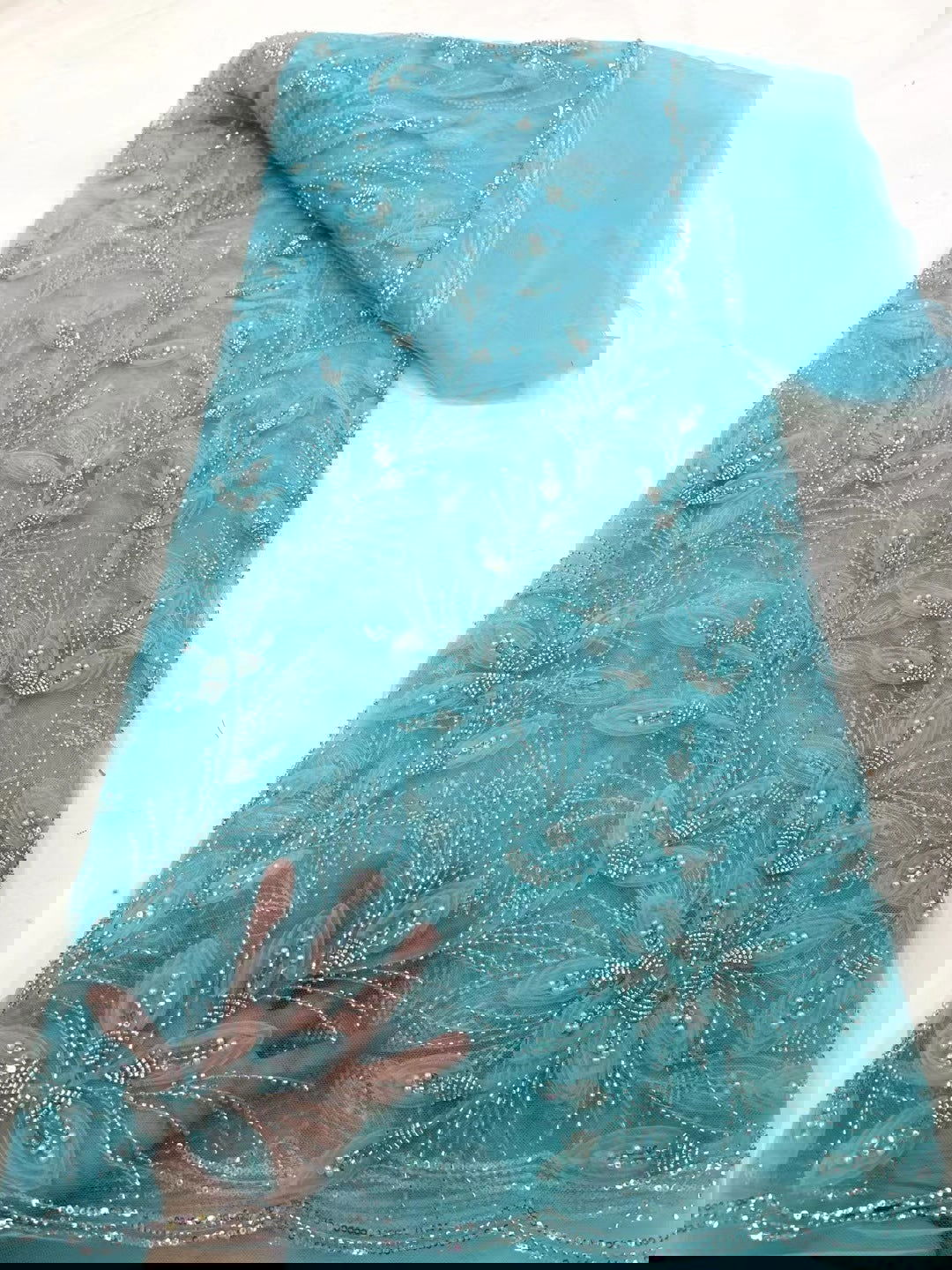 Ribbon Flower Beaded Tulle Lace Fabric Cocktail Party Occasion Evening Dress Embroidered Cloth Lace - CHRISTDEST GLOBAL SERVICE