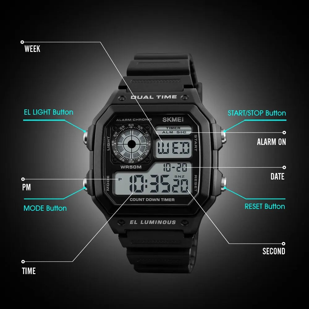 Skmei Top Brand Countdown Sport Watches Mens Multifunction Stopwatch 5bar Waterproof Alarm Clock Back Light Digital Wristwatch - CHRISTDEST GLOBAL SERVICE