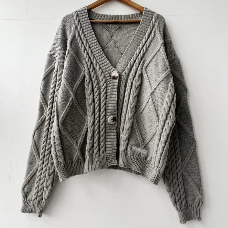 Stars Embroidered Black Cardigan Women Autumn Winter Letter Knitted Cardigans Female V-neck Long Sleeve Loose Fit Sweaters Tops - CHRISTDEST GLOBAL SERVICE