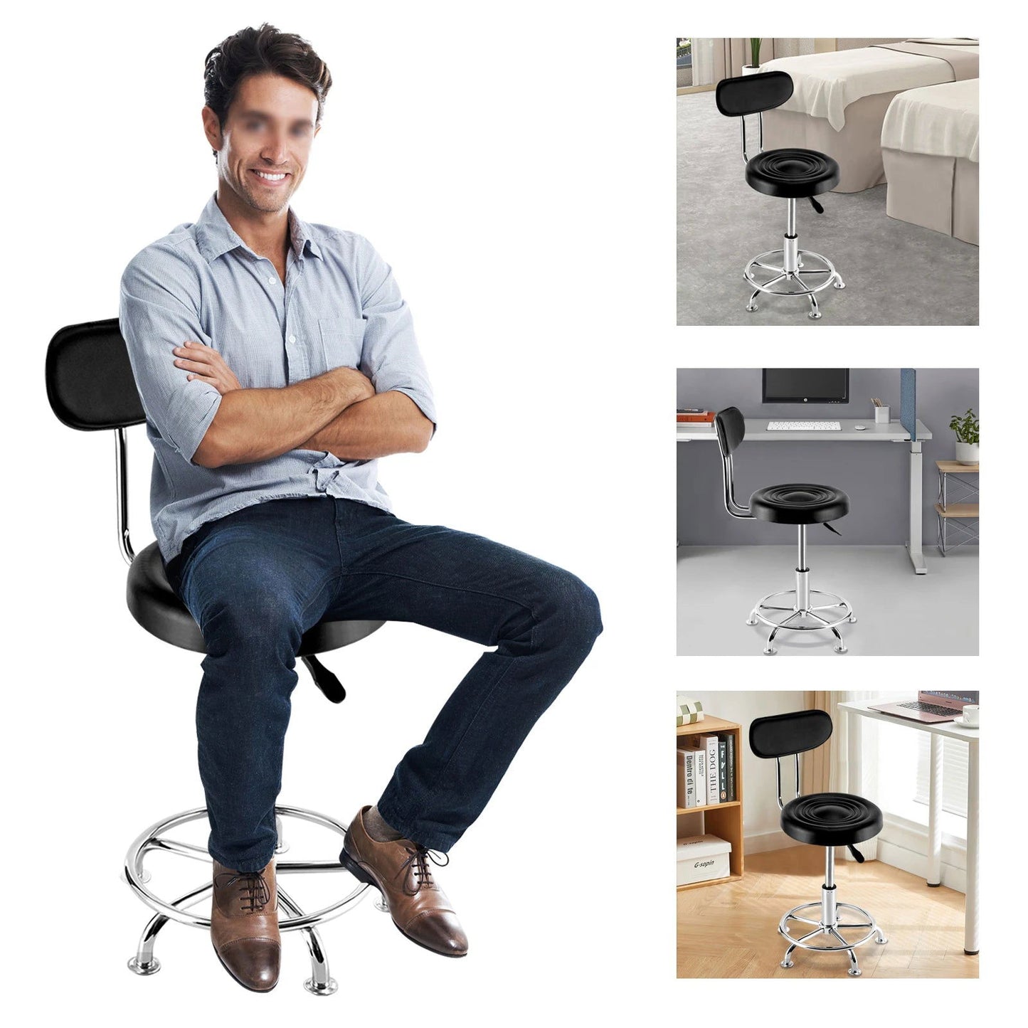 Stool Salon Chair with 360 Degree Swivel Seat Heavy Duty Hydraulic Height Adjustable High Barber Cutting Stools - CHRISTDEST GLOBAL SERVICE
