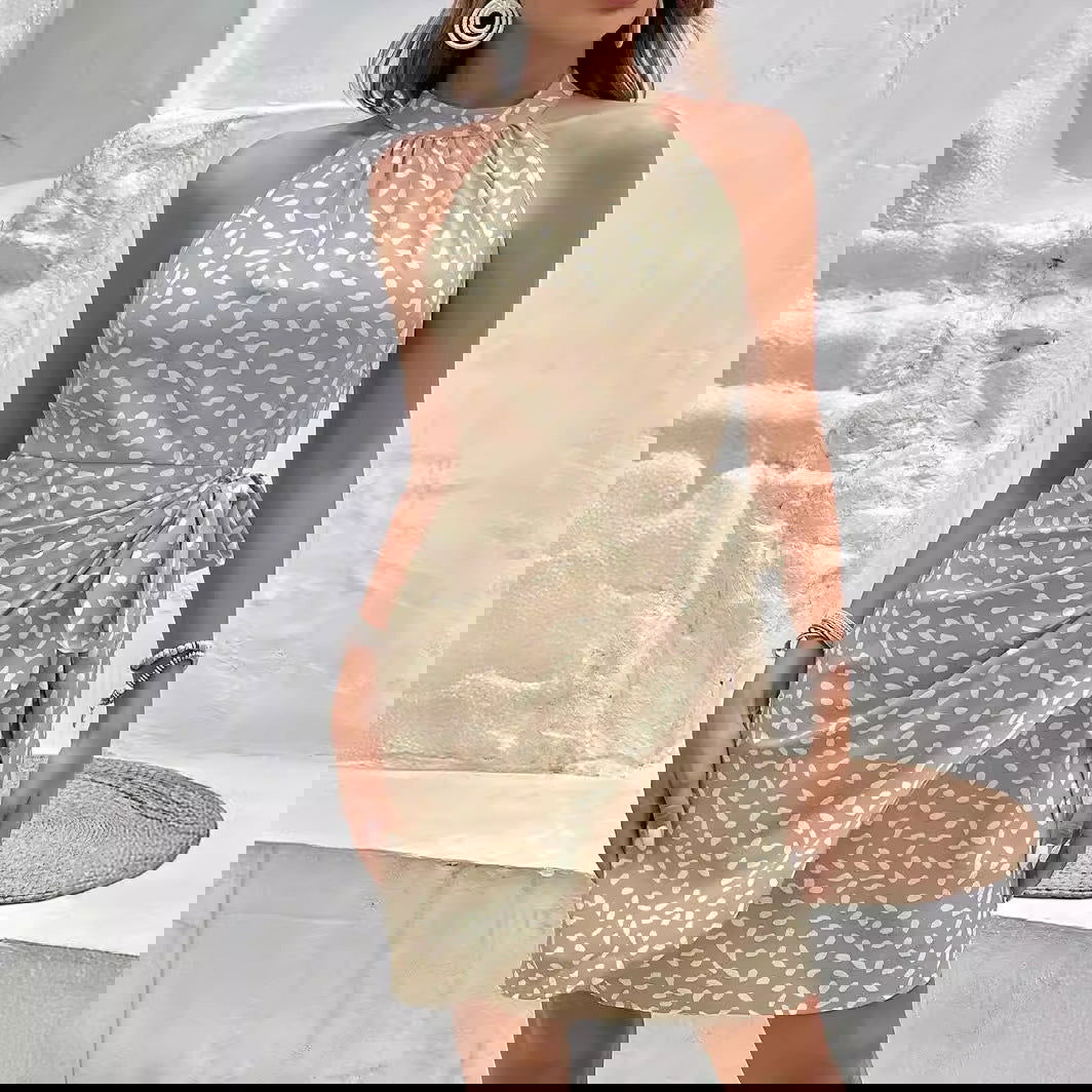 Summer Halterneck Printed Dress With Tied-waist Design Women's Shivering Dots Temperament Dress - CHRISTDEST GLOBAL SERVICE