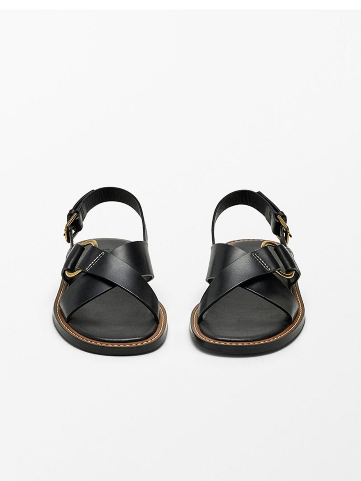 Summer new leather cross strap flat slippers black Roman sandals for women - CHRISTDEST GLOBAL SERVICE