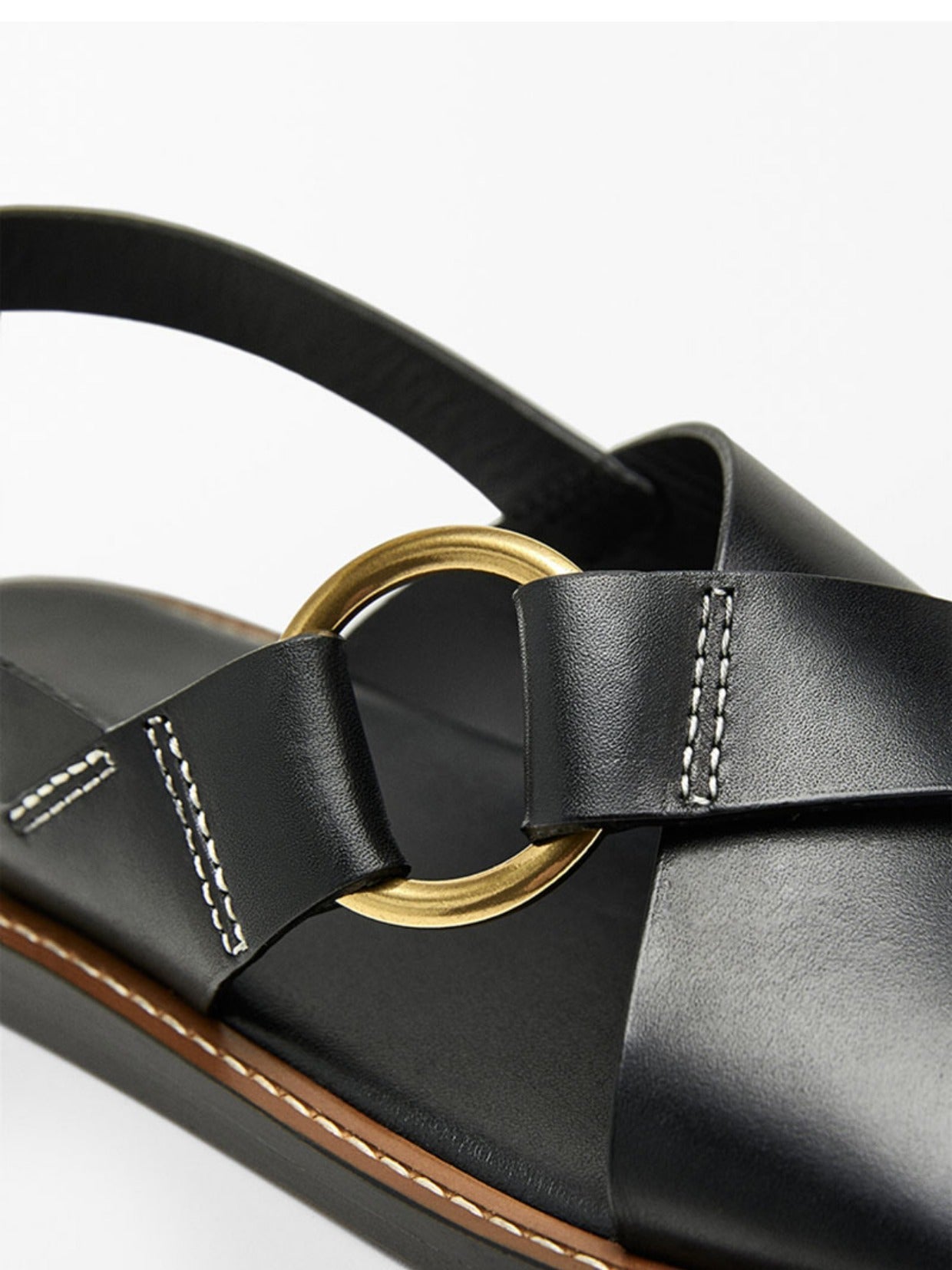 Summer new leather cross strap flat slippers black Roman sandals for women - CHRISTDEST GLOBAL SERVICE