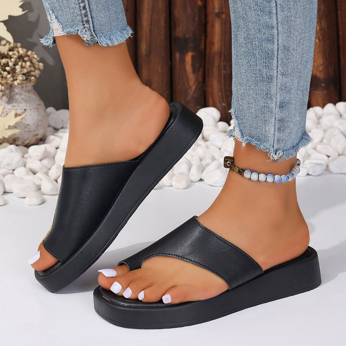 Thick-soled Clip Toe Flat Slippers Outdoor Summer Casual Solid Color Slides Shoes For Women - CHRISTDEST GLOBAL SERVICE