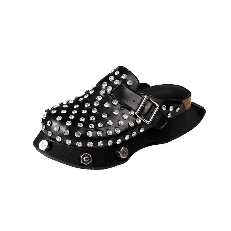 Thick soled retro half slippers made of genuine leather, one foot toe toe slippers for women to wear externally - CHRISTDEST GLOBAL SERVICE