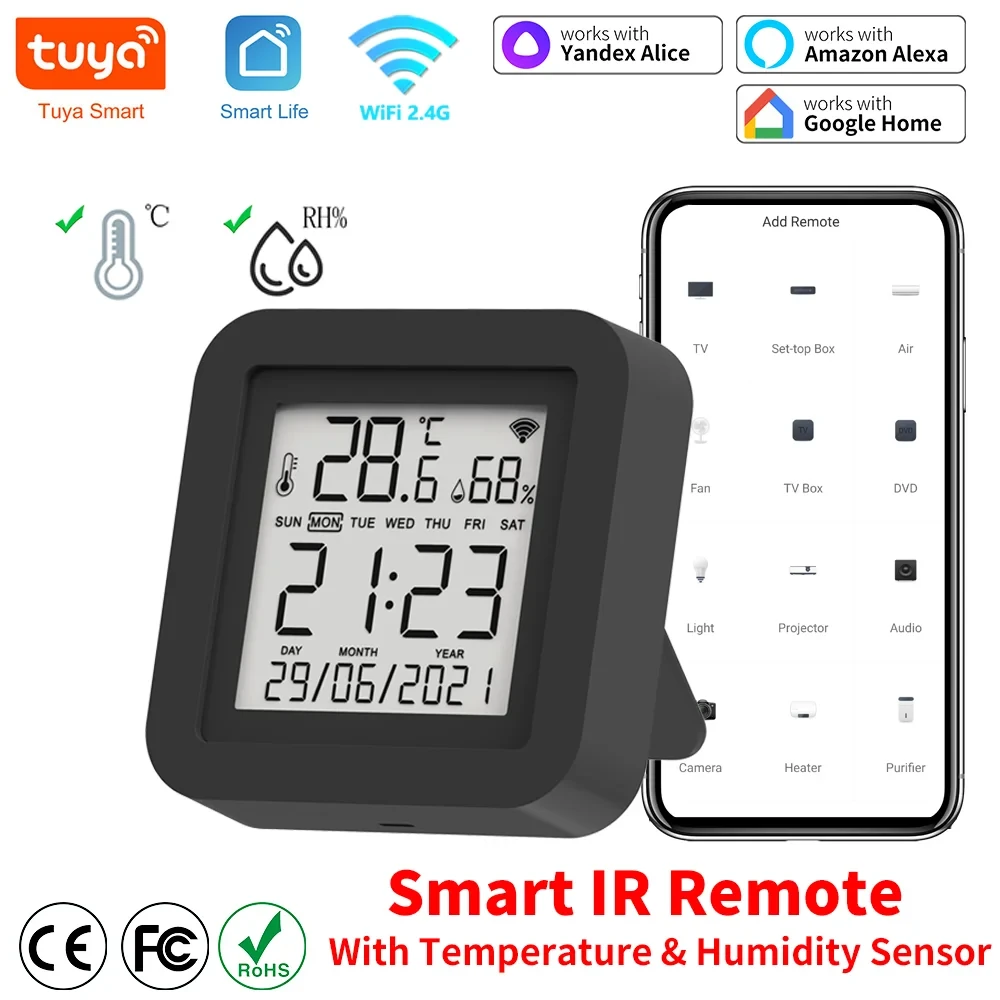 Tuya Smart WiFi Universal IR Remote Temperature Humidity Sensor for Air Conditioner TV AC Works with Alexa,Google Home Yandex - CHRISTDEST GLOBAL SERVICE