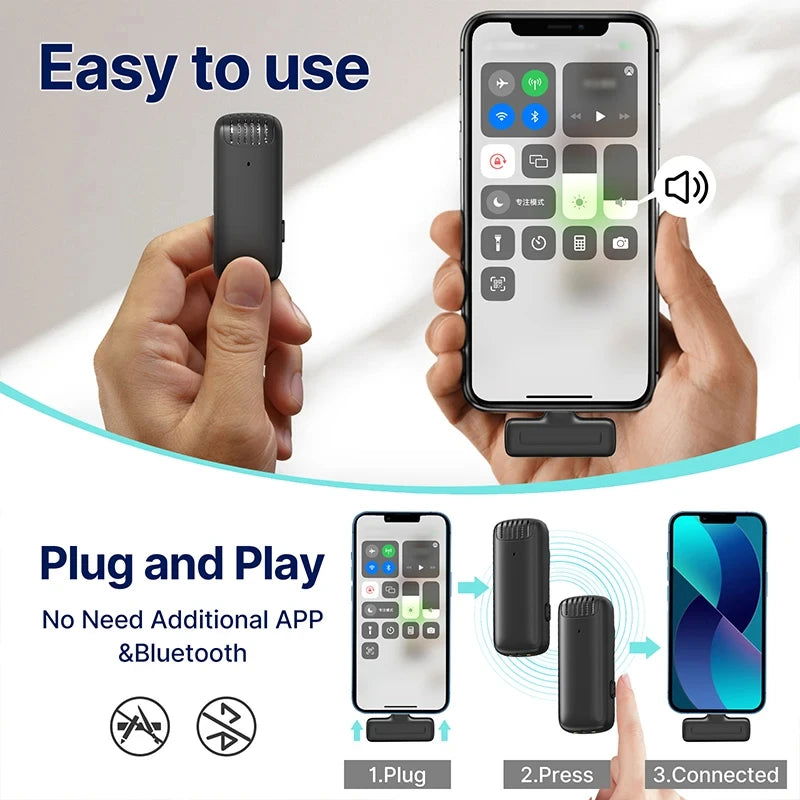 Ulanzi J12 Wireless Lavalier Microphone Lapel Microphones Set Short Video Recording Mini Mic For iPhone Android Live Broadcast - CHRISTDEST GLOBAL SERVICE