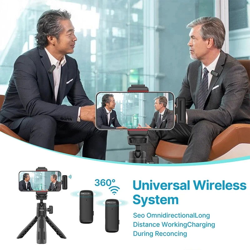 Ulanzi J12 Wireless Lavalier Microphone Lapel Microphones Set Short Video Recording Mini Mic For iPhone Android Live Broadcast - CHRISTDEST GLOBAL SERVICE