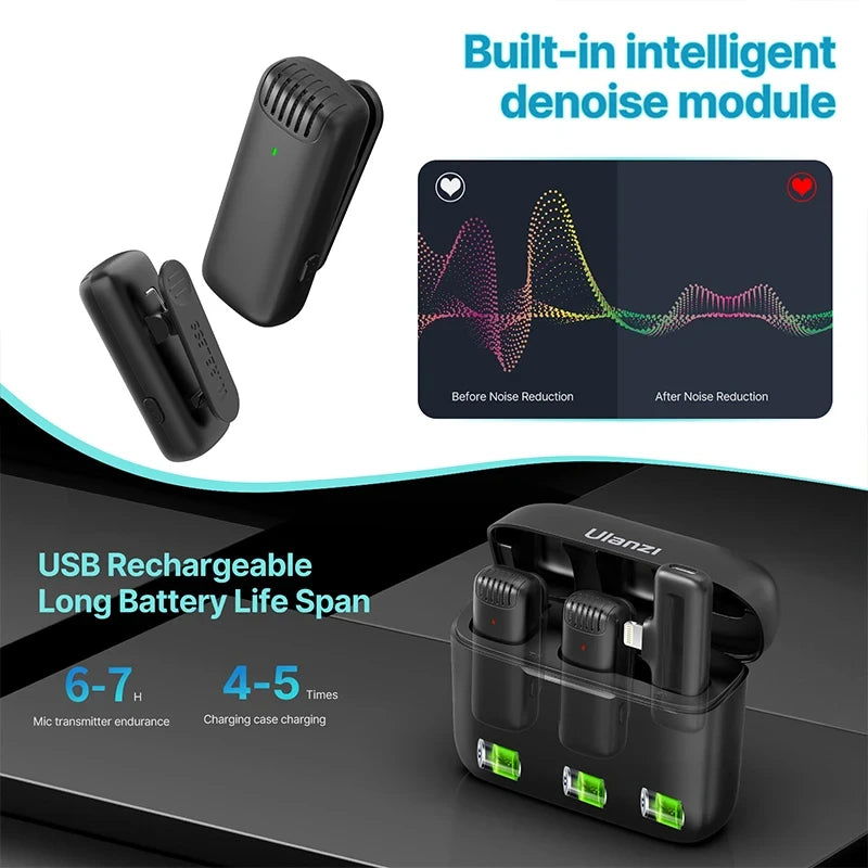 Ulanzi J12 Wireless Lavalier Microphone Lapel Microphones Set Short Video Recording Mini Mic For iPhone Android Live Broadcast - CHRISTDEST GLOBAL SERVICE