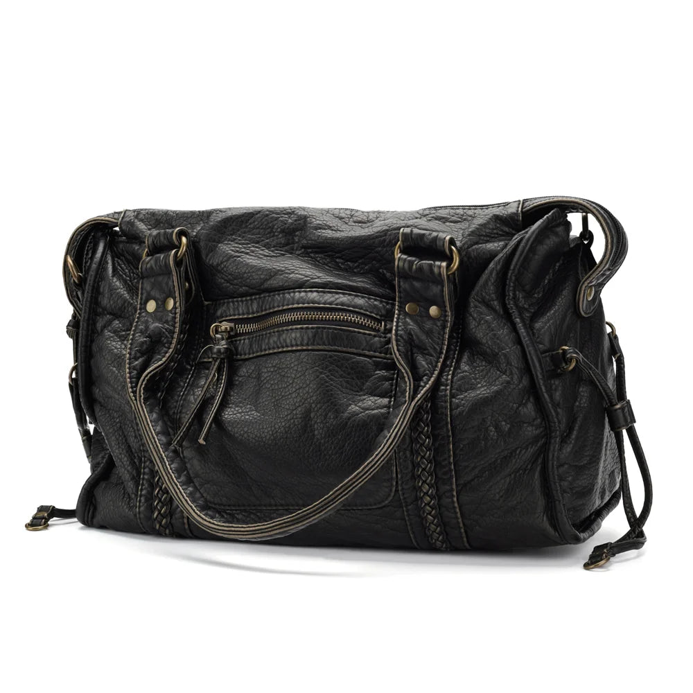 Vintage Large Capacity Women Handbag Soft Pu Leather Tote Bag Retro Washed Leather Shoulder Crossbody Bags Quality Punk Bag 2024 - CHRISTDEST GLOBAL SERVICE