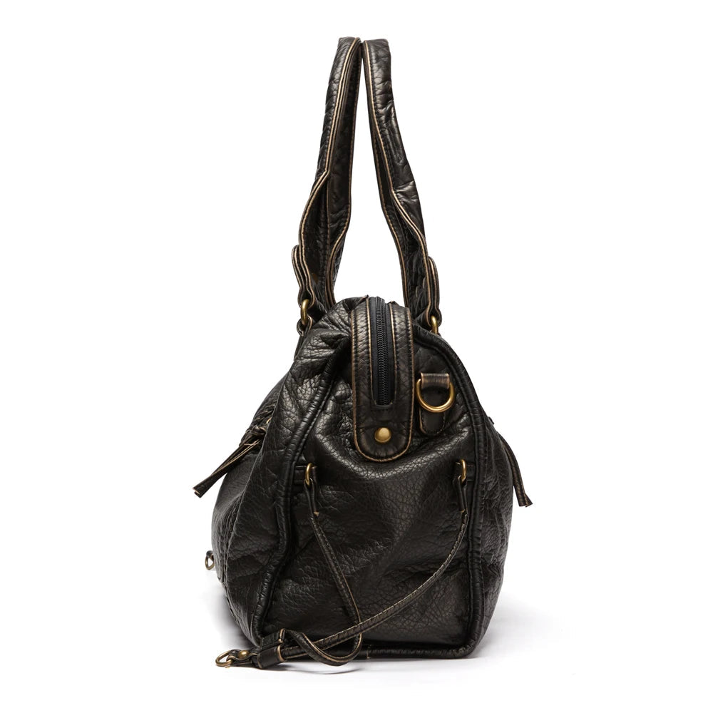 Vintage Large Capacity Women Handbag Soft Pu Leather Tote Bag Retro Washed Leather Shoulder Crossbody Bags Quality Punk Bag 2024 - CHRISTDEST GLOBAL SERVICE