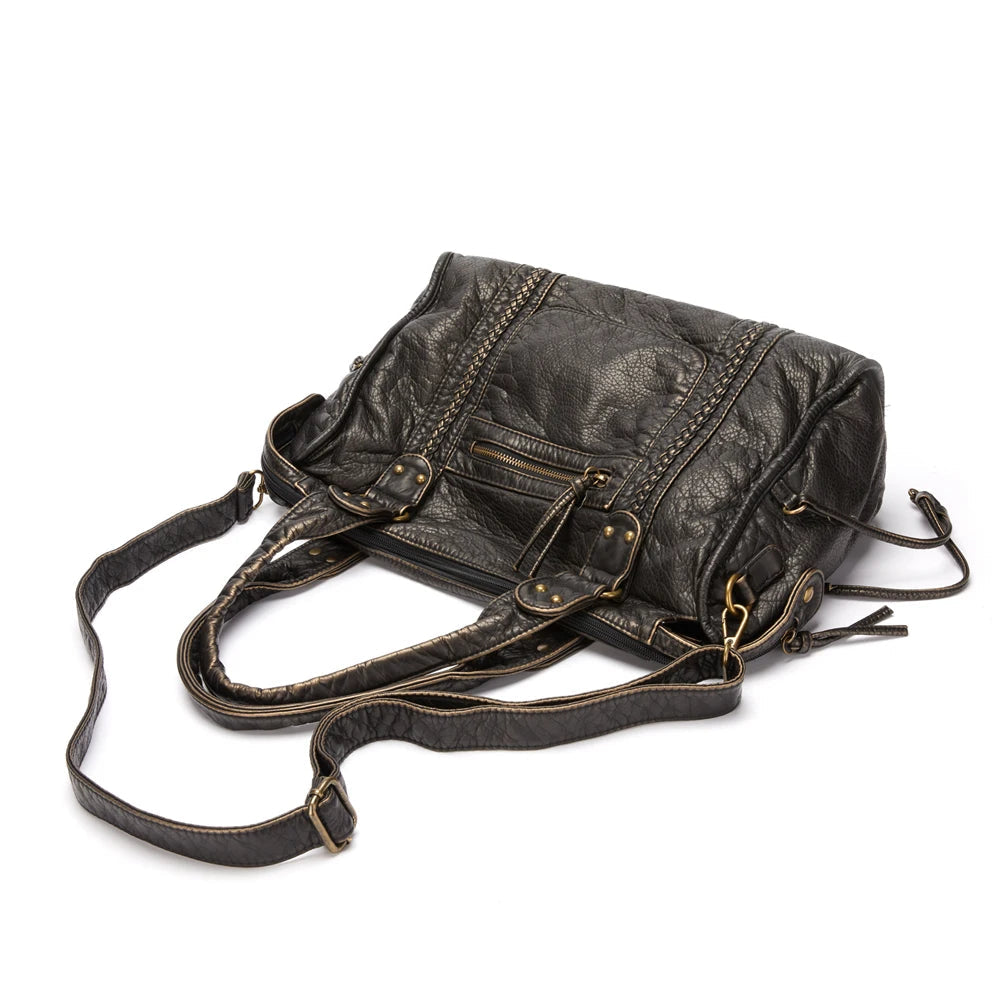 Vintage Large Capacity Women Handbag Soft Pu Leather Tote Bag Retro Washed Leather Shoulder Crossbody Bags Quality Punk Bag 2024 - CHRISTDEST GLOBAL SERVICE