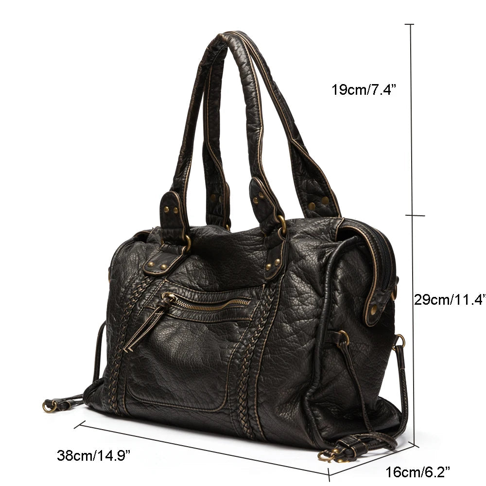 Vintage Large Capacity Women Handbag Soft Pu Leather Tote Bag Retro Washed Leather Shoulder Crossbody Bags Quality Punk Bag 2024 - CHRISTDEST GLOBAL SERVICE