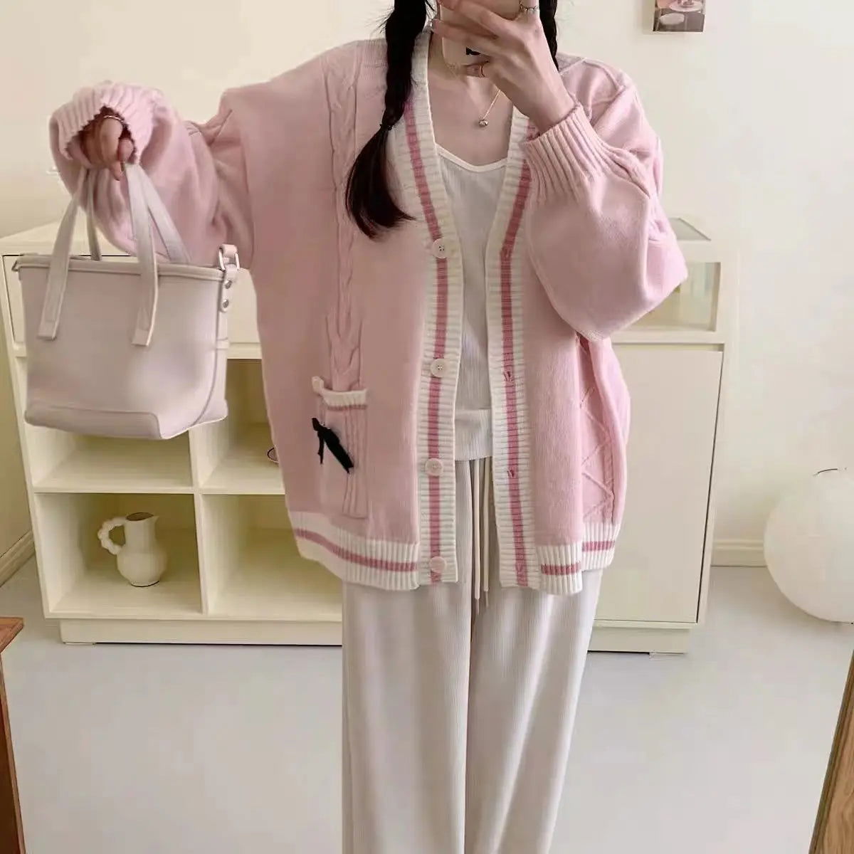 Women's Autumn and Winter New Loose Bow Lazy Style Reduced Age Knitted Sweater Cardigan Jacket - CHRISTDEST GLOBAL SERVICE