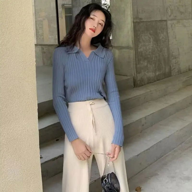 Women's Autumn and Winter Western-style Coat with V-neck Sweater Underneath 2024 New Knitted Sweater Chic Top Base Shirt - CHRISTDEST GLOBAL SERVICE