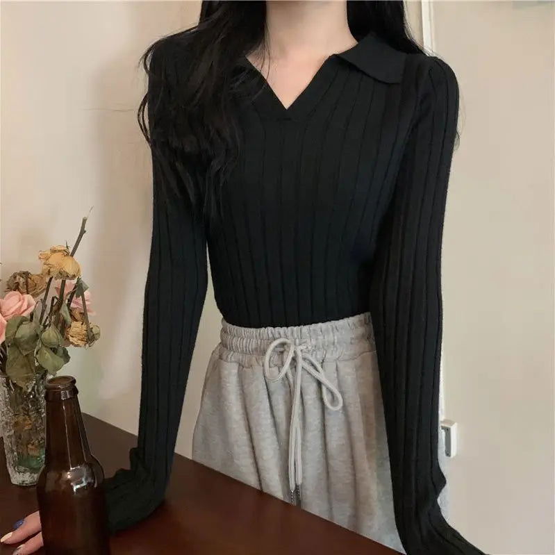 Women's Autumn and Winter Western-style Coat with V-neck Sweater Underneath 2024 New Knitted Sweater Chic Top Base Shirt - CHRISTDEST GLOBAL SERVICE