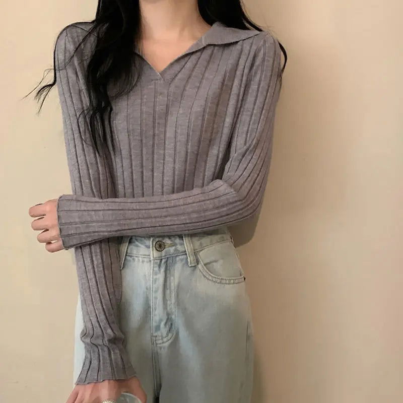 Women's Autumn and Winter Western-style Coat with V-neck Sweater Underneath 2024 New Knitted Sweater Chic Top Base Shirt - CHRISTDEST GLOBAL SERVICE
