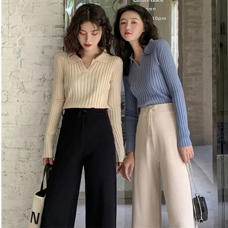 Women's Autumn and Winter Western-style Coat with V-neck Sweater Underneath 2024 New Knitted Sweater Chic Top Base Shirt - CHRISTDEST GLOBAL SERVICE
