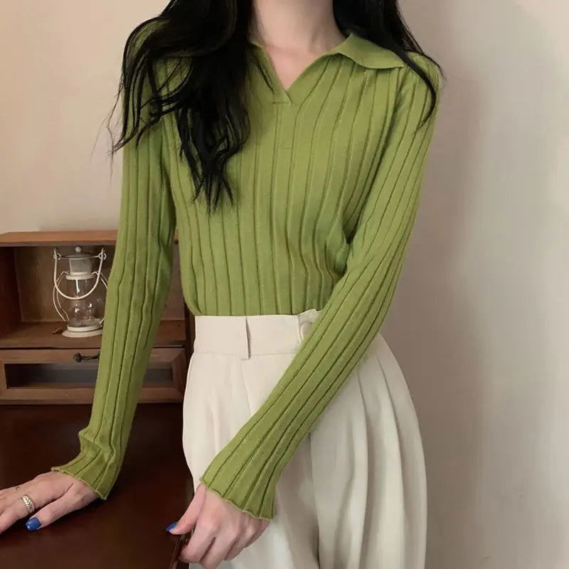 Women's Autumn and Winter Western-style Coat with V-neck Sweater Underneath 2024 New Knitted Sweater Chic Top Base Shirt - CHRISTDEST GLOBAL SERVICE
