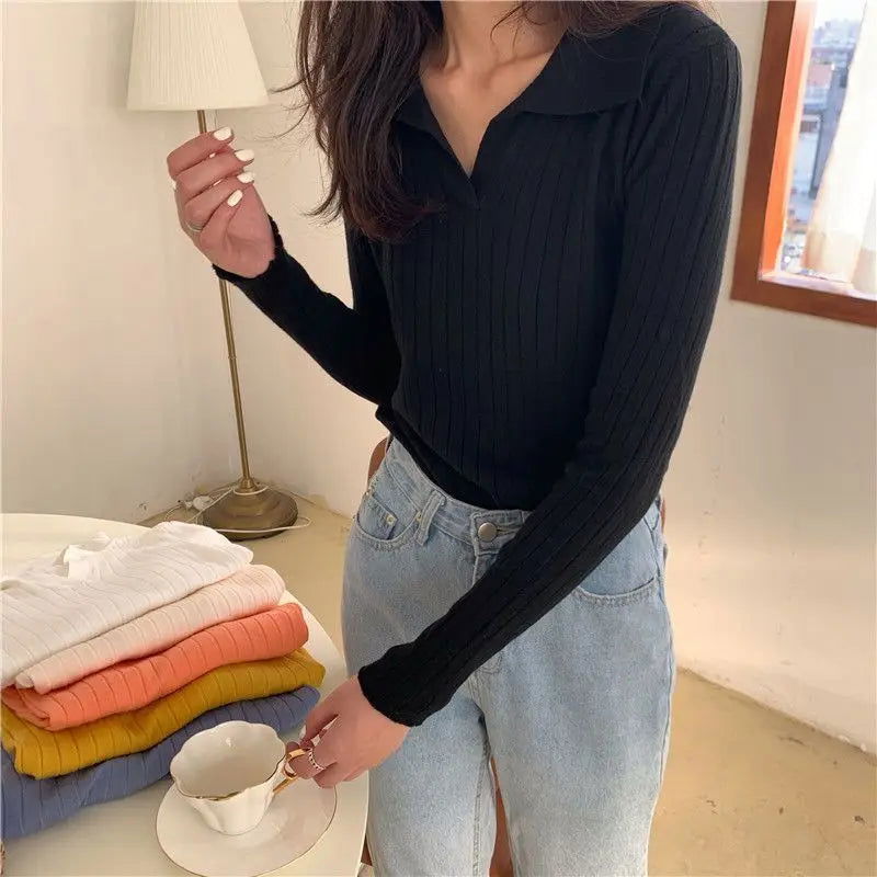 Women's Autumn and Winter Western-style Coat with V-neck Sweater Underneath 2024 New Knitted Sweater Chic Top Base Shirt - CHRISTDEST GLOBAL SERVICE