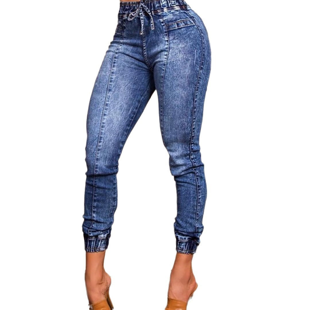 Women's Elastic Waist Lace Up Slim Fit Jeans - CHRISTDEST GLOBAL SERVICE