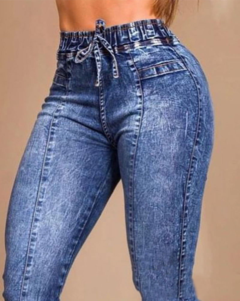 Women's Elastic Waist Lace Up Slim Fit Jeans - CHRISTDEST GLOBAL SERVICE