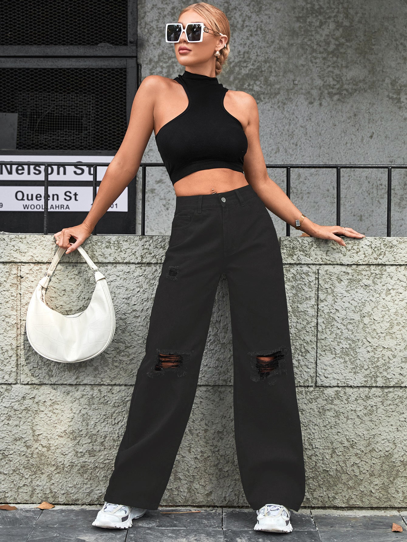 Women's Fashion Holes High Waist Casual Denim Trousers - CHRISTDEST GLOBAL SERVICE
