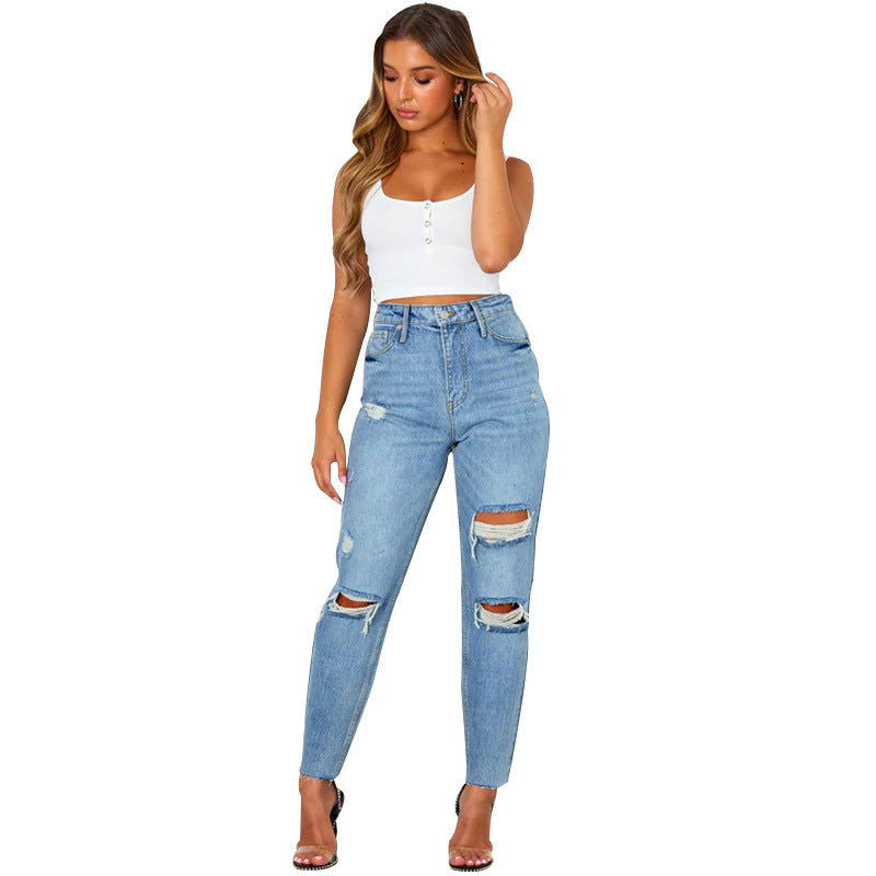 Women's Fashion Washed Blue Jeans - CHRISTDEST GLOBAL SERVICE