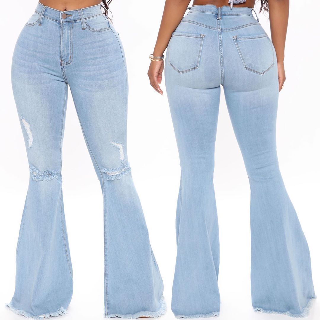 Women's Knee Hole Denim Flared Pants - CHRISTDEST GLOBAL SERVICE