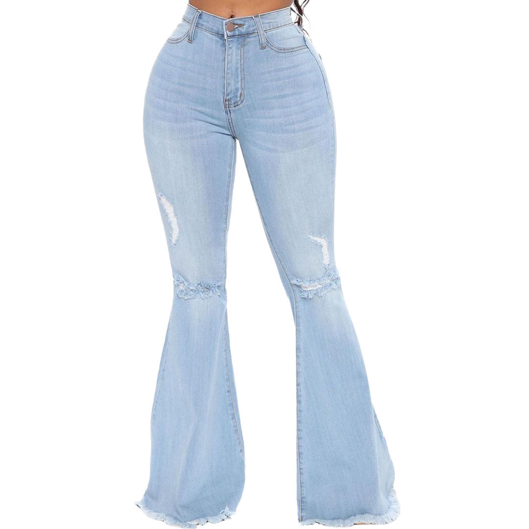 Women's Knee Hole Denim Flared Pants - CHRISTDEST GLOBAL SERVICE