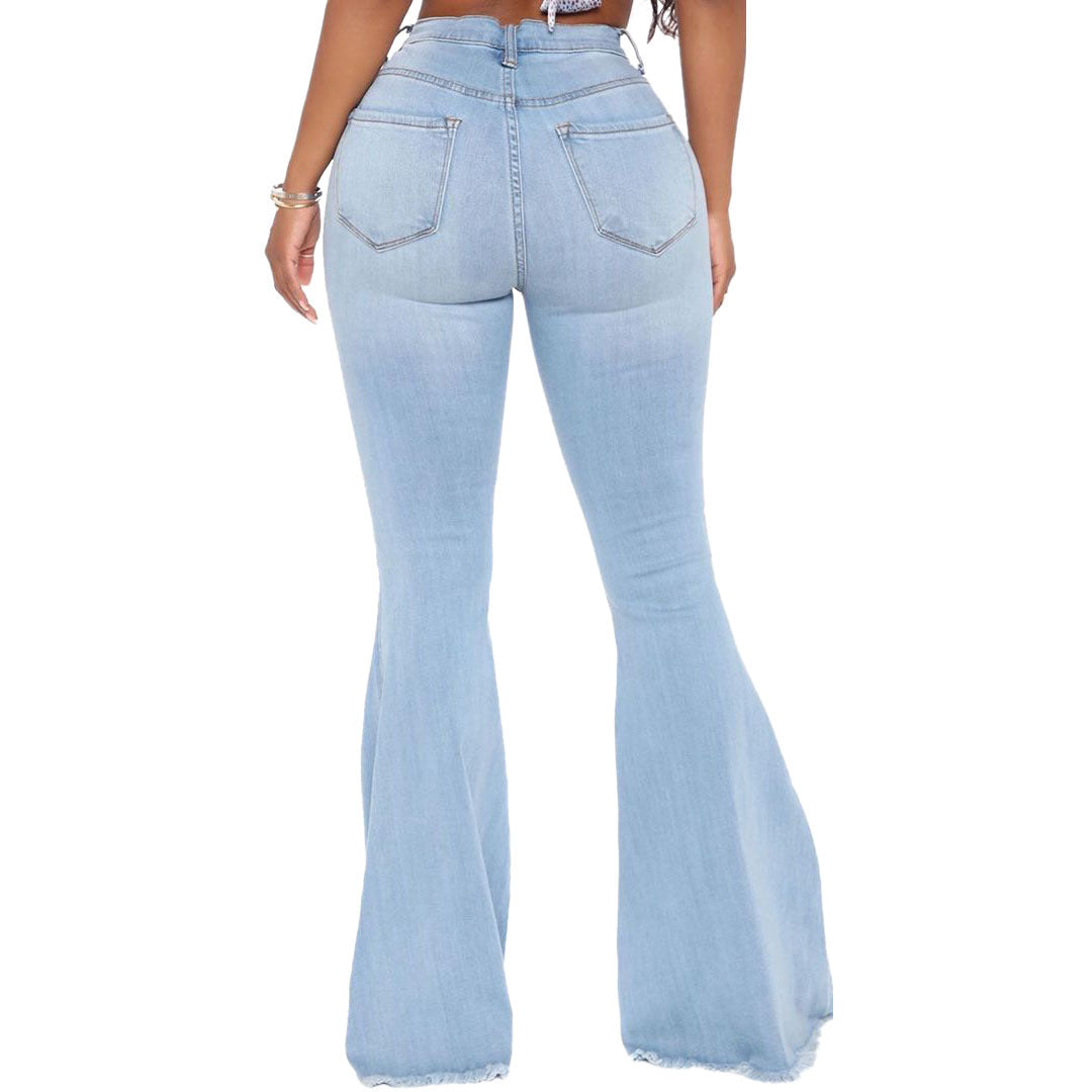 Women's Knee Hole Denim Flared Pants - CHRISTDEST GLOBAL SERVICE